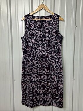 Talbots Navy Pink Geometric Sheath Dress Sleeveless Career Chic Preppy Classic